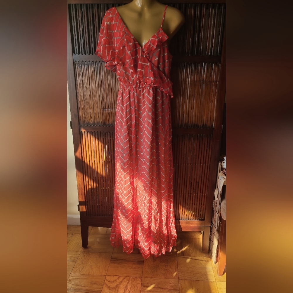 Frock by Tracy Reese 100% silk cold shoulder maxi dress
